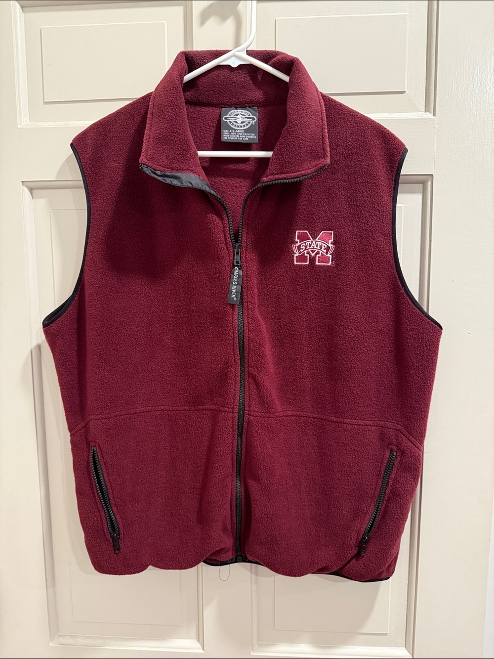 Charles River Apparel Mississippi State Maroon Full Zip Fleece Vest Size XL